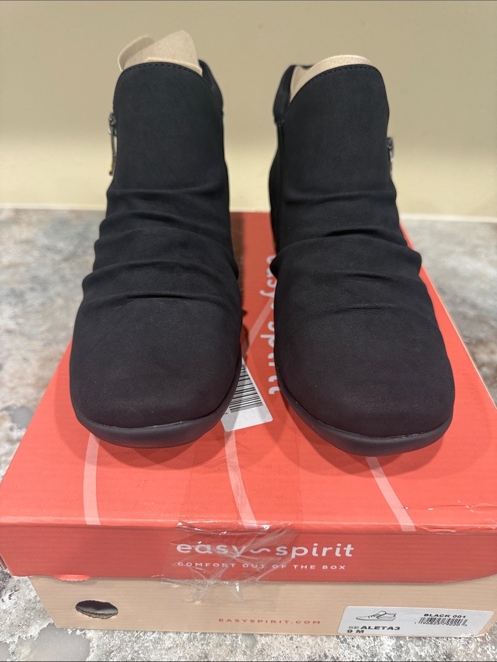 Easy Spirit Black Ruched Ankle Booties with Side Zip